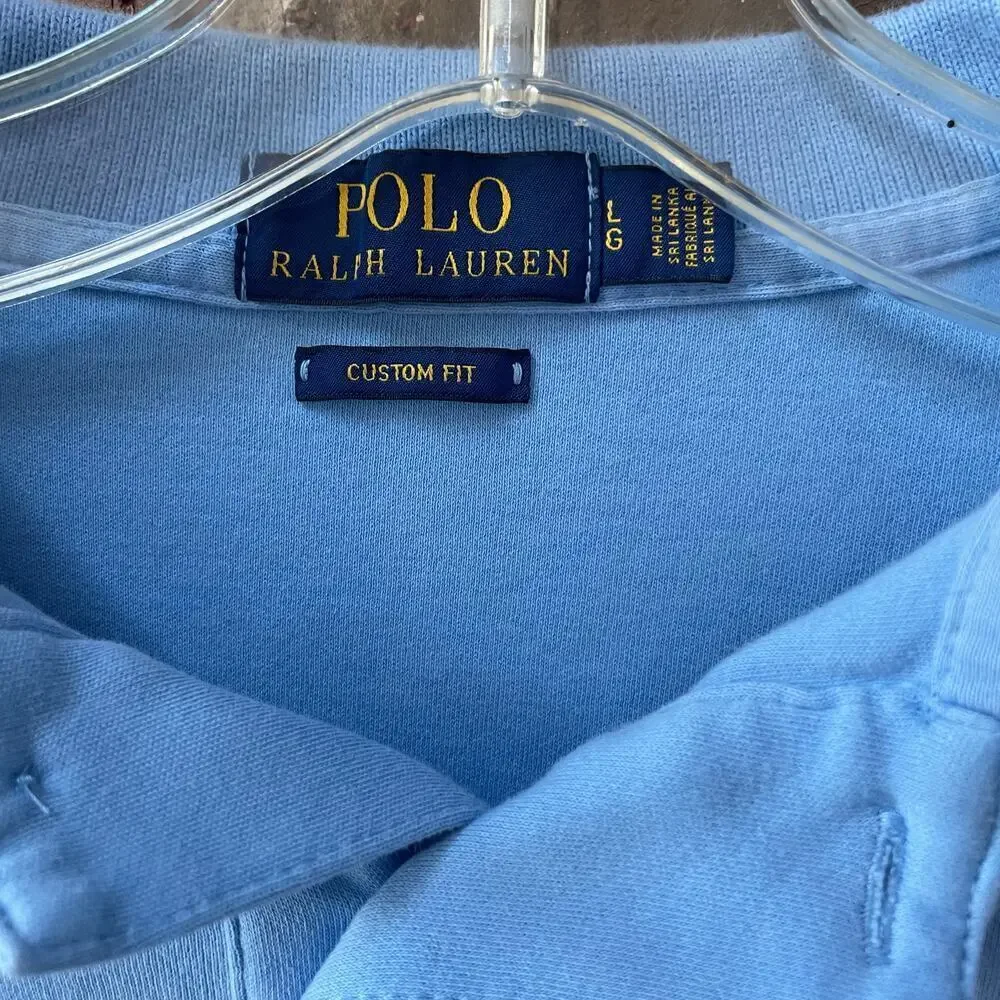 Ralph Lauren Mens Smooth Cotton Polo Blue Short Sleeve Size Large Preppy Custom